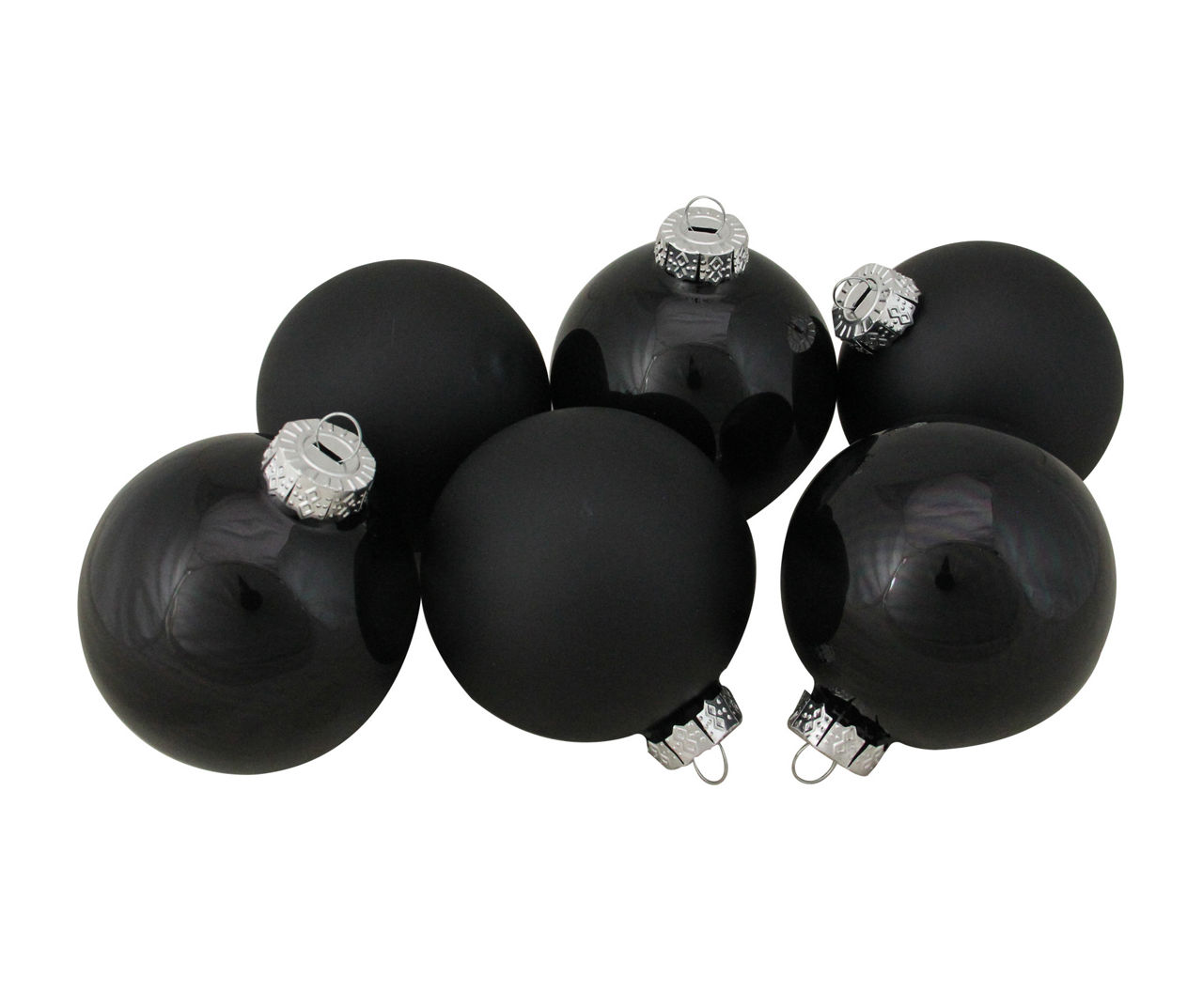 Northlight Black Shiny & Matte Ball Glass Ornaments, 6-Pack