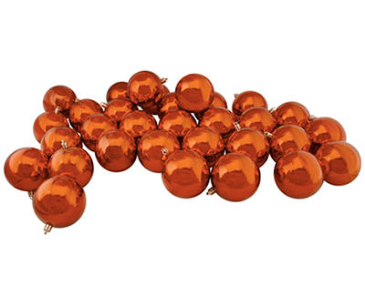 Orange Shiny Ball 32-Piece Shatterproof Plastic Ornament Set