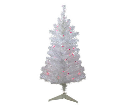 3' White Slim Pre-Lit Artificial Christmas Tree with Pink Lights