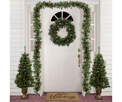 Frosted Pine & Berry 5-Piece LED Tree, Wreath & Garland Set