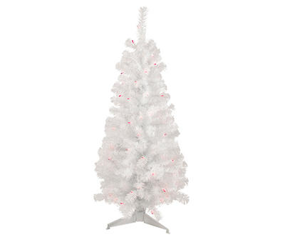 4' White Pre-Lit Artificial Christmas Tree with Pink Lights