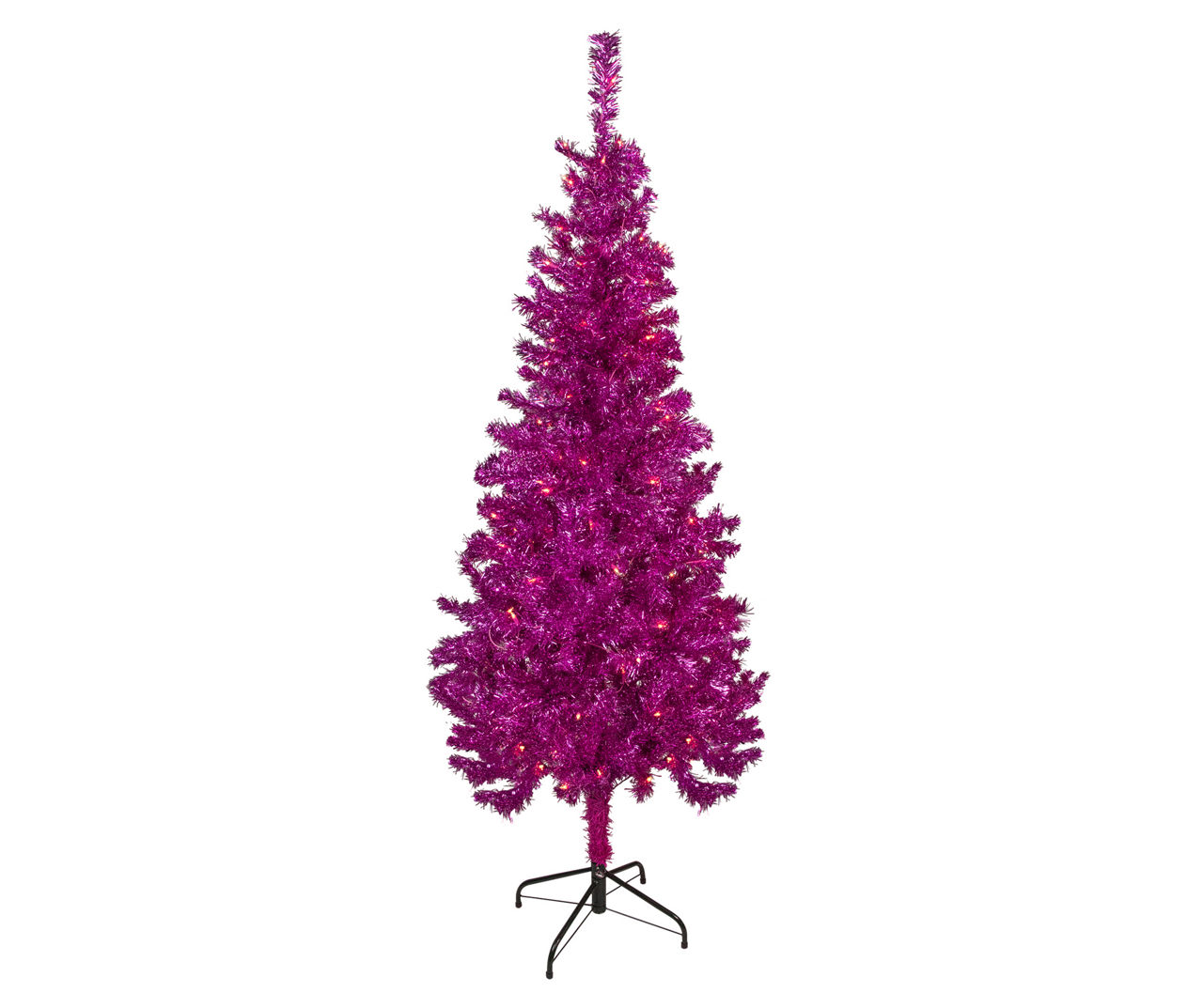 6' Pink Tinsel Pre-Lit Artificial Christmas Tree with Clear Lights
