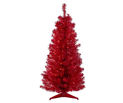 4' Red Slim Pre-Lit Artificial Christmas Tree with Clear Lights