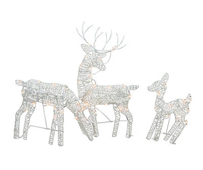 White Glittered Deer Family 3-Piece Light-Up Decor Set