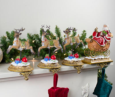 Santa & Reindeer 4-Piece Stocking Holder Set