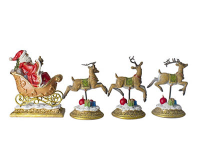Santa & Reindeer 4-Piece Stocking Holder Set