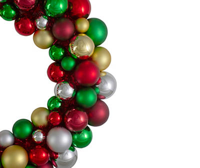 36" Red, Green, Silver & Gold Ornament Wreath