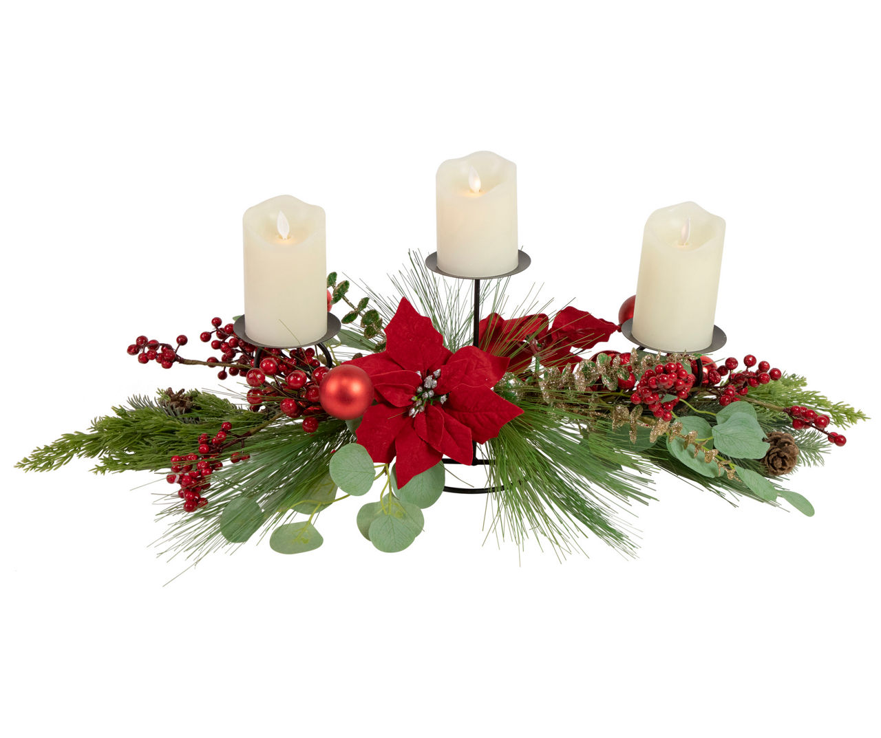 Poinsettia, Berry & Greenery 3-Tier Candle Holder Centerpiece | Big Lots