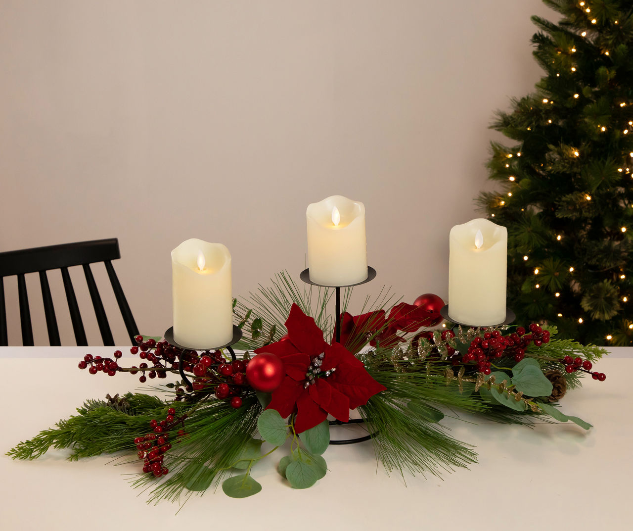 Poinsettia, Berry & Greenery 3-Tier Candle Holder Centerpiece | Big Lots