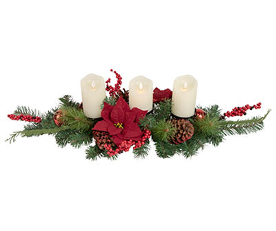 Poinsettia, Berry & Pinecone 3-Tier Candle Holder Centerpiece