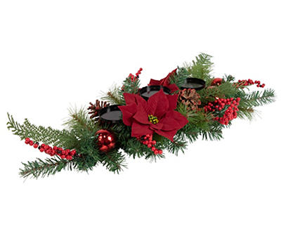 Poinsettia, Berry & Pinecone 3-Tier Candle Holder Centerpiece