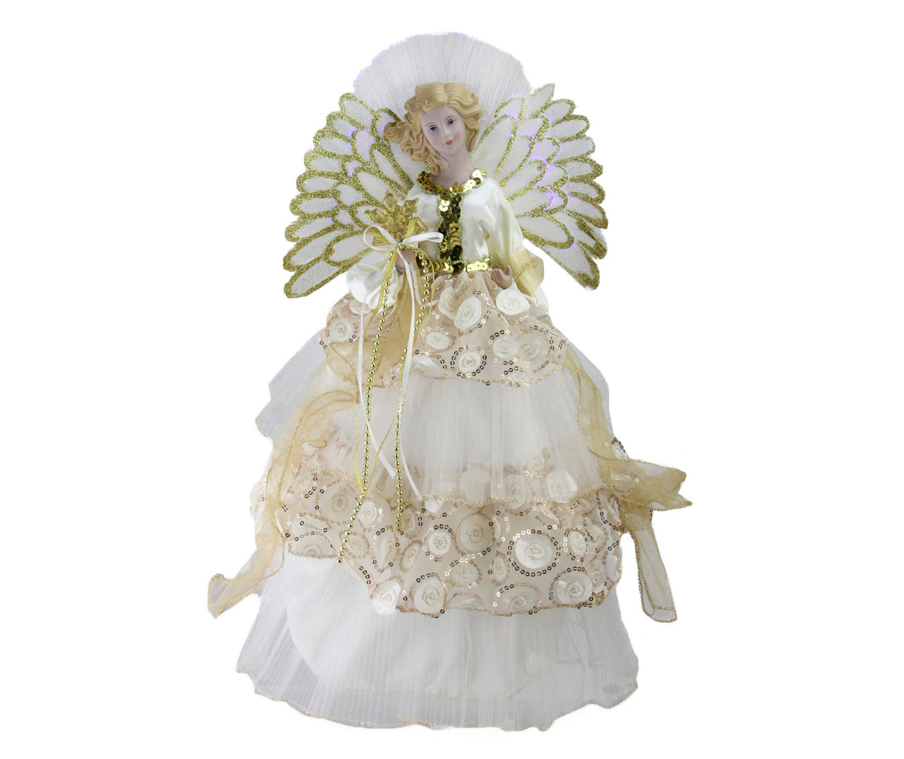 White & Gold Sequined Angel Tree Topper