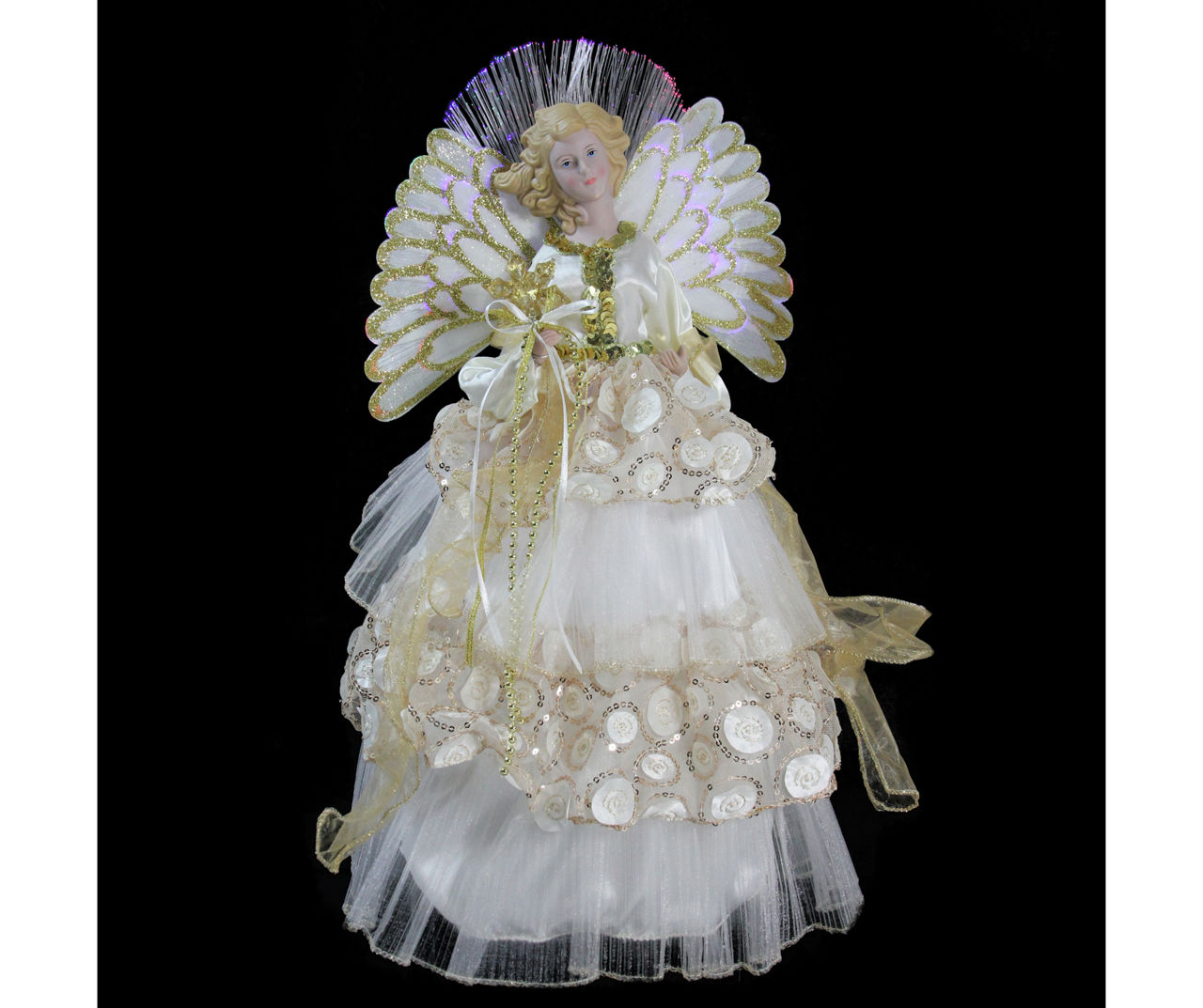 White & Gold Sequined Angel Tree Topper