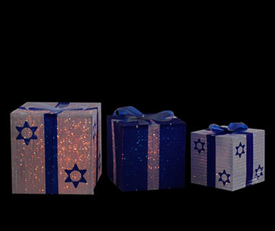 Hanukkah 3-Piece Light-Up Gift Box Decor Set