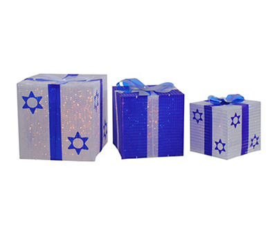 Hanukkah 3-Piece Light-Up Gift Box Decor Set
