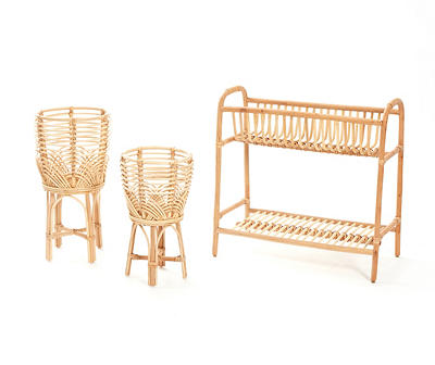 All-Weather Rattan 3-Piece Planter & Plant Stand Set