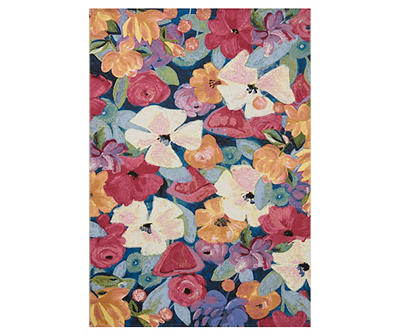 Bouquet Navy & Multi-Color Floral Outdoor Area Rug, (8' x 11')