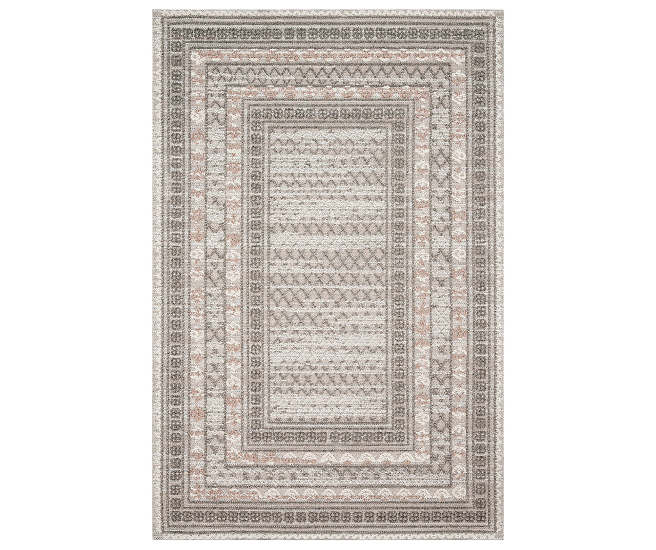 Summertime Gray & Ivory Geometric Borders Outdoor Area Rug, (6.7' x 9.4')
