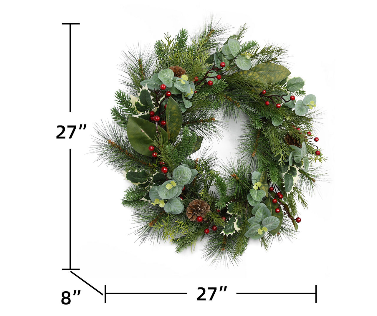 Jeco Green Eucalyptus Leaf & Pine Cones Wreath, (26