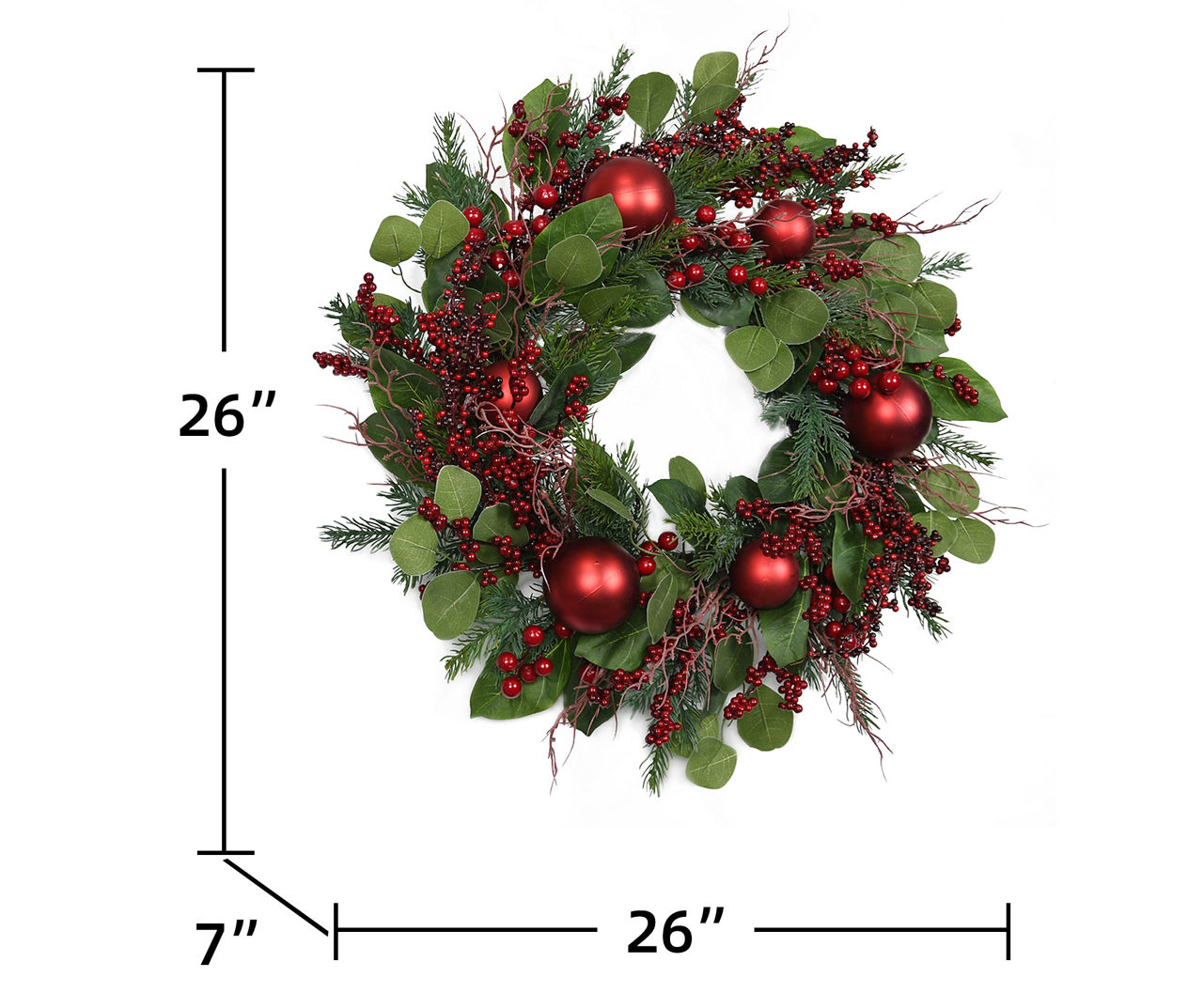 Jeco Green Eucalyptus Leaf & Red Berries Wreath, (26