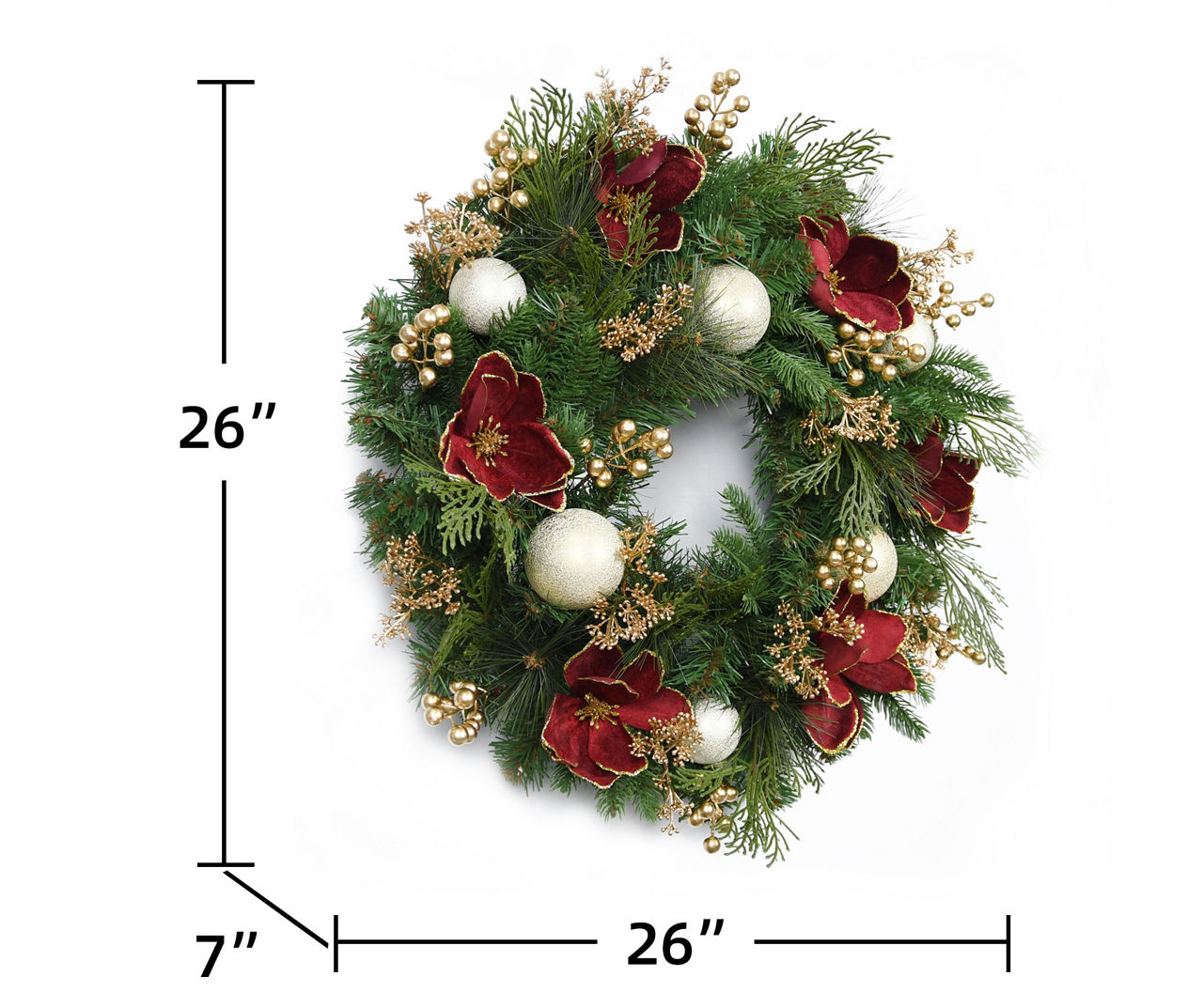 Jeco Green, Red & Gold Floral & Ornament Wreath, (26