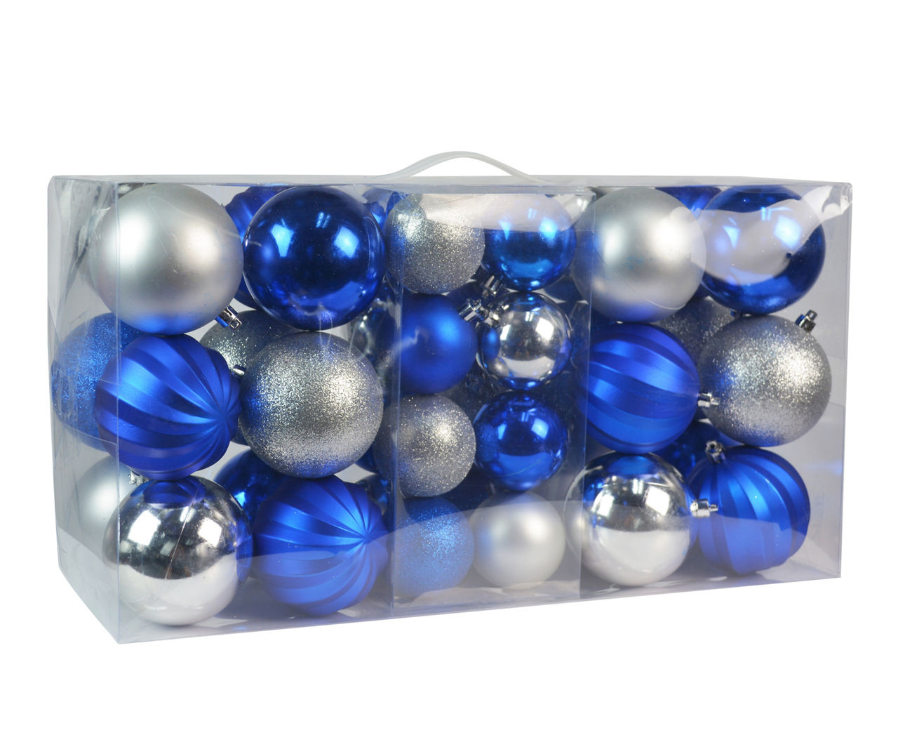 16 Pack Blue and Silver Assorted Ball Ornaments