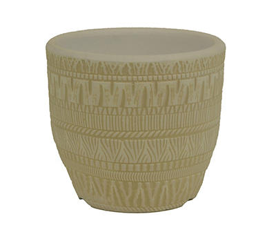 2.75" Ivory Multi-Pattern Stripe Ceramic Planter