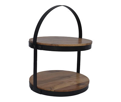 Acacia Wood 2-Tier Standing Tray
