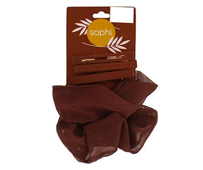 Dark Brown 5-Piece Hair Clip & Scrunchie Set