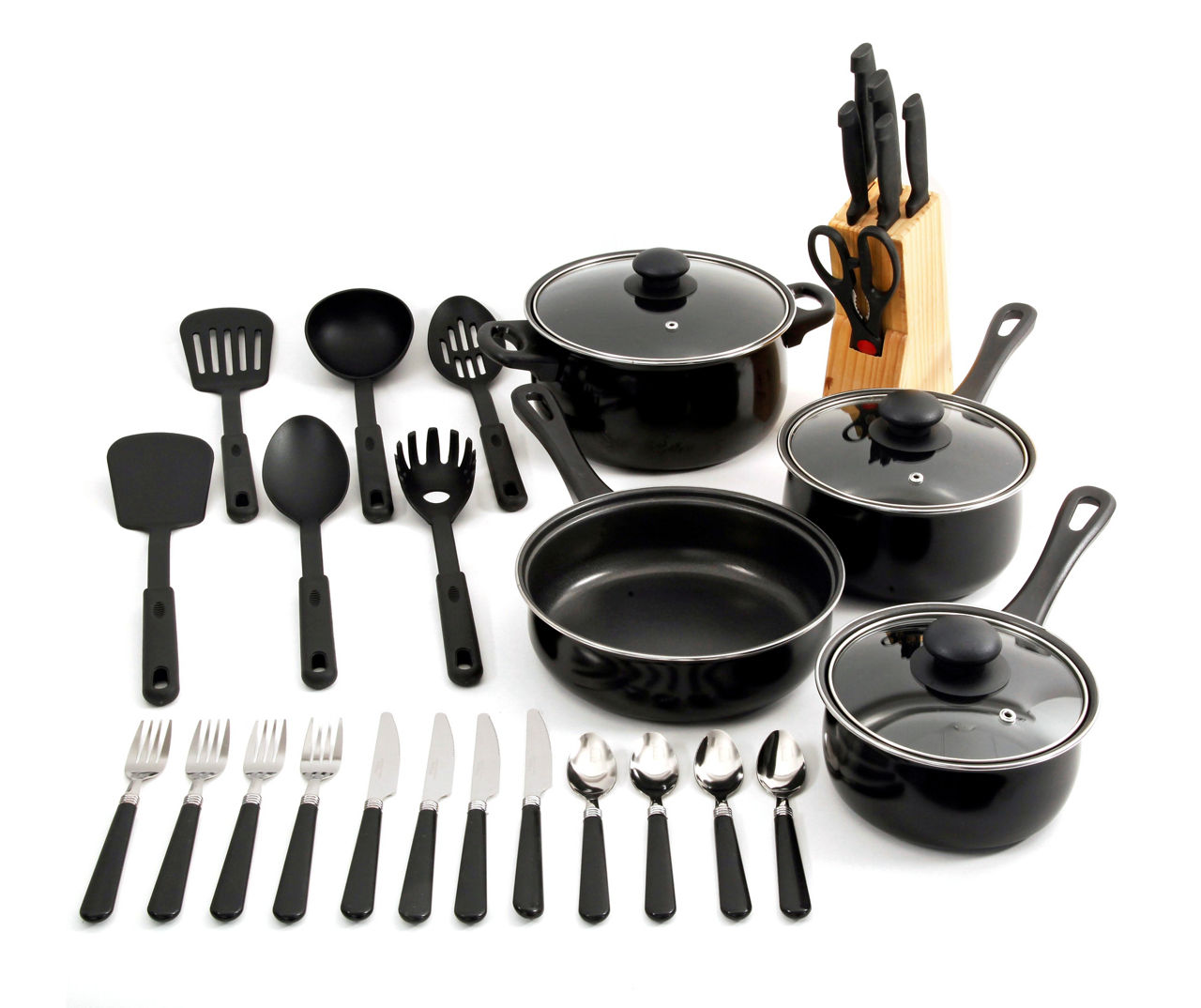 Gibson Home Kitchen 32-Piece Chef Du Jour Cookware Set, Black