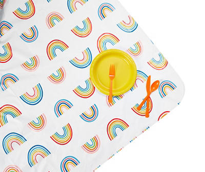 White Multi-Color Rainbow PEVA Tablecloth