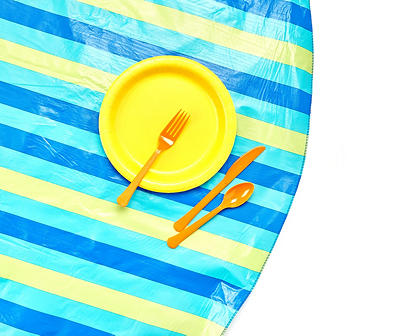 Blue & Yellow Stripe Round PEVA Tablecloth, (60
