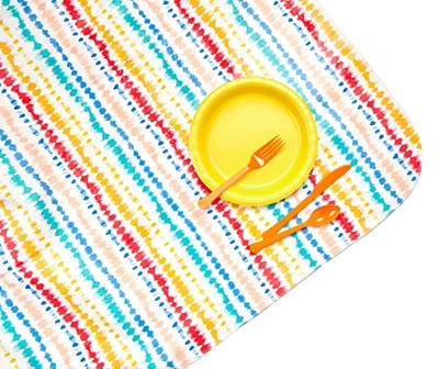 White Multi-Color Tie-Dye Stripe PEVA Tablecloth