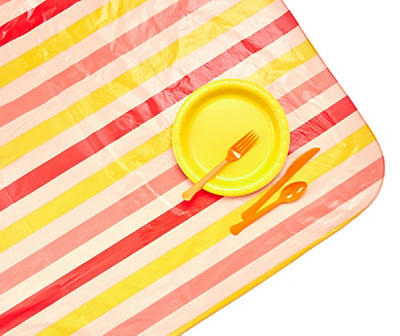 Yellow, Pink & Red Stripe PEVA Tablecloth