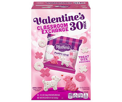 Mother's Classroom Exchange Valentine's Animal Cookies Treat Size 30 - 0.5 oz Pouches