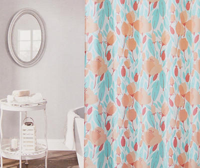 Blossom Aqua & Peach Tulip PEVA 13-Piece Shower Curtain Set