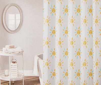 Blossom White & Yellow Sun PEVA 13-Piece Shower Curtain Set