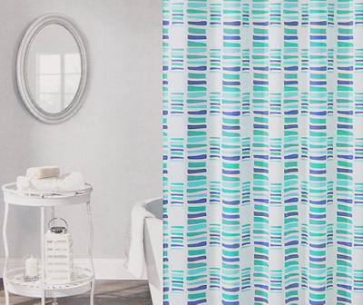 Blossom White, Blue & Green Stripe PEVA 13-Piece Shower Curtain Set