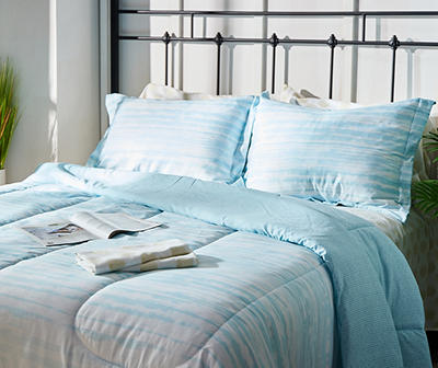 Grecian Getaway Aqua Stripe & Dot Queen 9-Piece Reversible Comforter Set