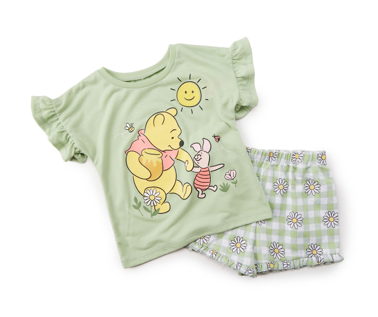 Toddler Size 4T Green Winnie-the-Pooh Daisy Tee & Shorts