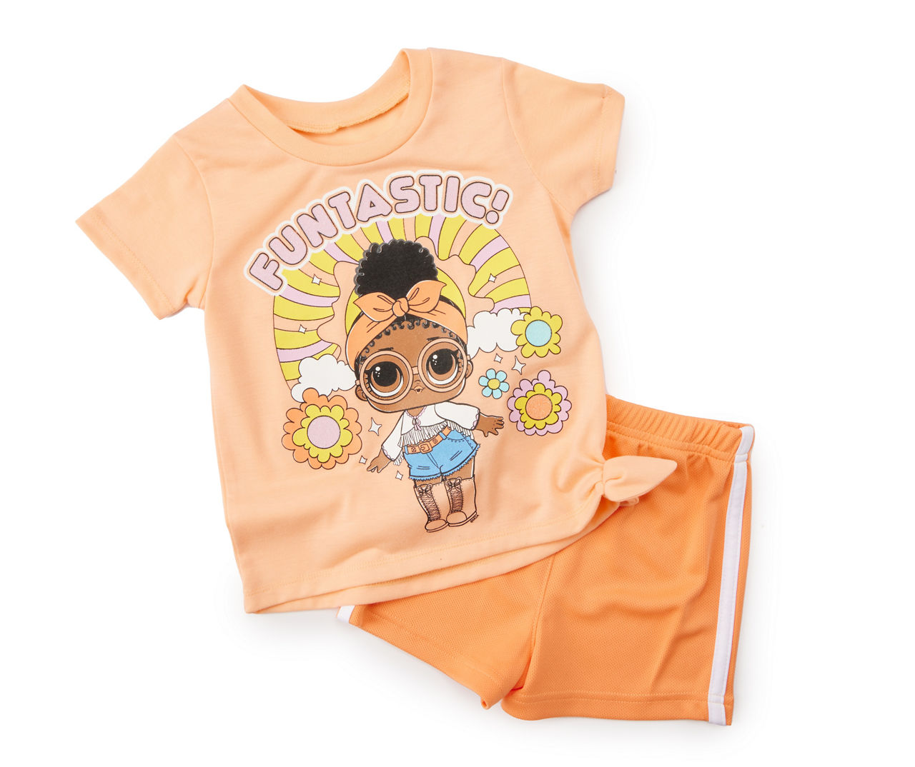 Toddler Size 4T "Funtastic" Orange Floral Side-Tie Tee & Shorts