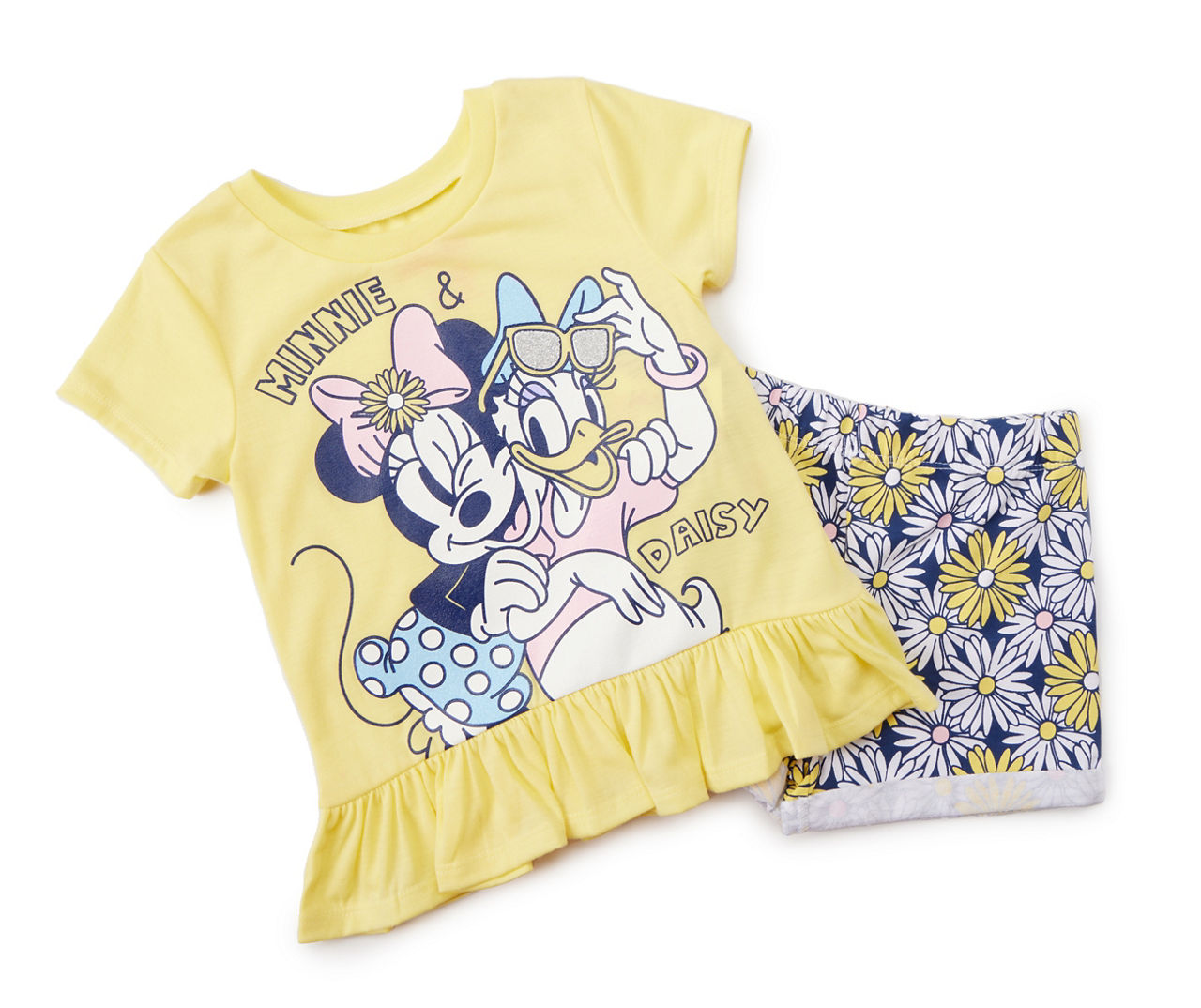 Toddler Size 3T Yellow Minnie & Daisy Ruffle Tee & Navy Floral Shorts
