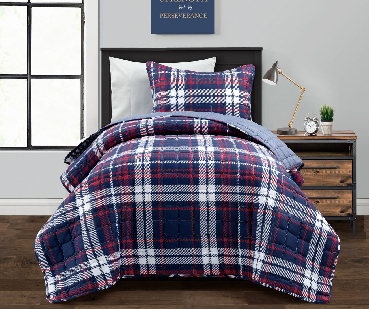 Lush Decor Lush Decor Grayson Farmhouse Navy & Red Plaid Reversible