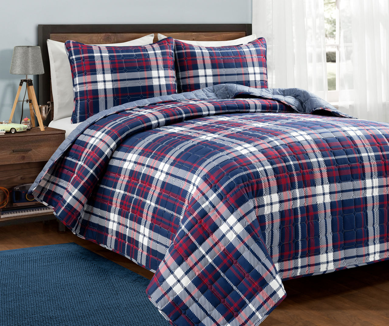 Lush Decor Grayson Farmhouse Navy & Red Plaid Reversible Full/Queen 3