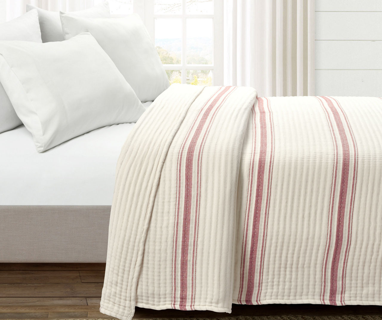 Lush Decor Farmhouse Stripe Comforter Red Set Full/Queen