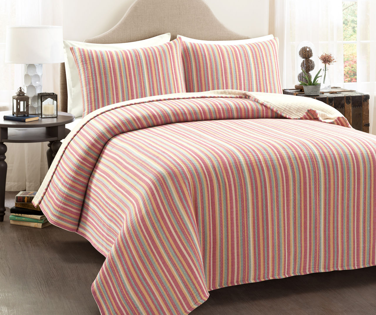 Lush Decor Lush Decor Rust, Yellow & Blue Stripe Quilted Coverlet Set ...