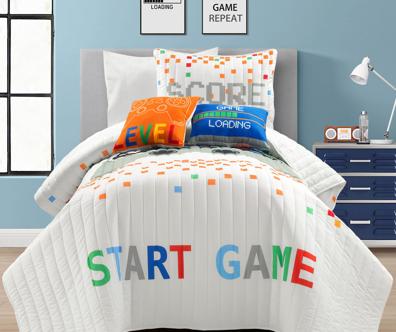 White Video Games Reversible Twin 4-Piece Quilt Set