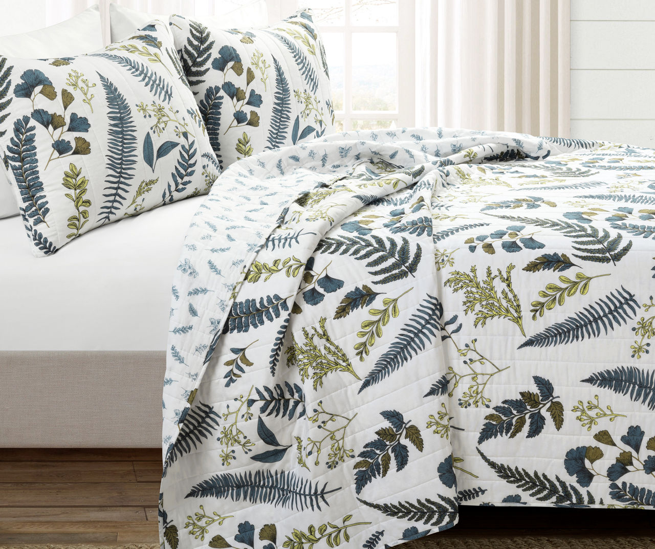 Floral Quilt King Size, Green Botanical King Quilt 3 Pieces