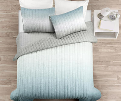 Blue & Gray Crinkle Ombre Full/Queen 3-Piece Quilt Set