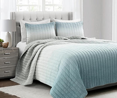 Blue & Gray Crinkle Ombre Full/Queen 3-Piece Quilt Set
